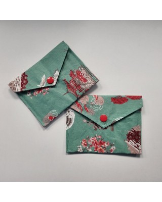 Pochette à savon japon vert/rouge rabat triangle
